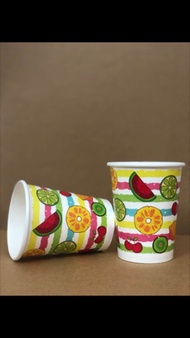 Ly giấy 360ml - 14oz mẫu Trái Cây Nhiệt Đới Set 100 cái kèm nắp