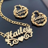 1set Fashion Personalized Customized Text, Double-Layer Nameplate Necklace, 5cm Erring, Super Exagge
