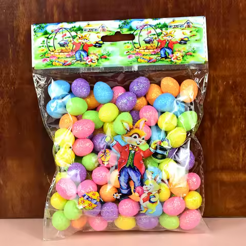 80pcs Colorful Easter Foam Eggs Decoration Glitter Mini Bunny Bird Eggs For Celebration Easter Party