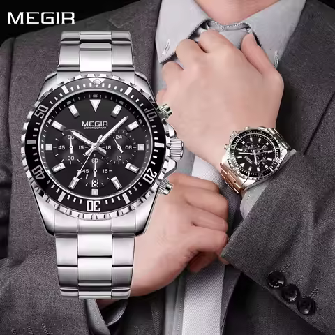 MEGIR Original Luxury Men Business Quartz Watches Stainless Steel Chronograph Military Wristwatch Cl