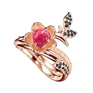 紅寶石14k金黑鑽石梅花求婚戒指套裝 獨特植物原石訂婚戒指組合