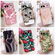 Casing For Google Pixel 6 Cover Silicone Cute Cat Luxury Flowers Cool Painted Soft Case GB7N6 G9S9B1