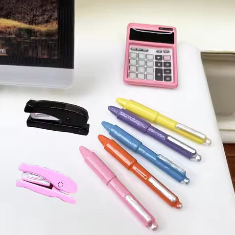 Miniature Stapler/Calculator/Ballpoint Pen Mini Office Supplies Model 1:12 Study Room Dollhouse Acce