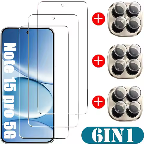 6IN1 Tempered Glass For Xiaomi Redmi Note 15 13 12 11 10 9 8 Pro Plus Turbo 9T 12S 11S 14 14S 5G 4G 