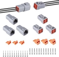 MUYI 3 Kits 4 Pin Way DTP Series Connector 14-12 AWG Waterproof Electrical Plugs IP65 Waterproof Hea