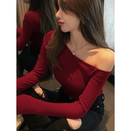 baju lengan panjang perempuan baju jalan perempuan T-shirt lengan panjang atas kolar pepenjuru burgu