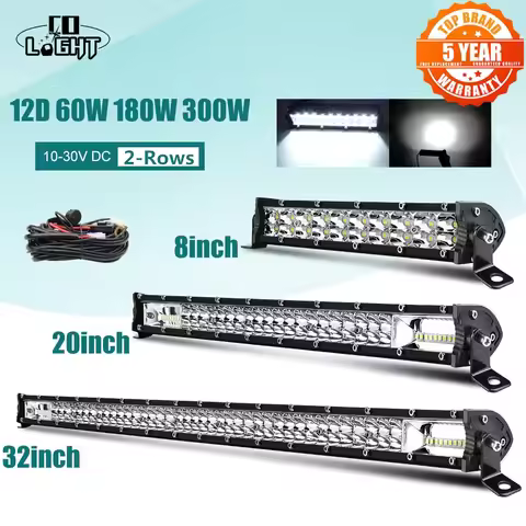 CO LIGHT Super Slim 12D 8" 20" 32" LED Bar Spot Flood Beam LED Light Bar for Tractor Boat Offroad 4W