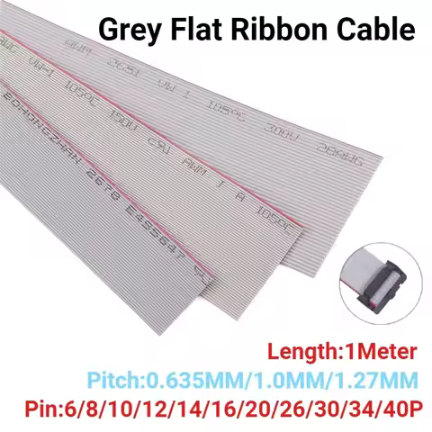 1Meter 0.635mm/1.0mm/1.27mm PITCH Grey Flat Ribbon Cable 8/10/16/20/40 Pin 28AWG WIRE for IDC FC 1.2