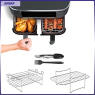 BNBAR Stainless Steel Air Fryer Rack Fryer Accessories Household with Oil Brush Clip Roasting Rack for 8 Qt Double Basket Air Fryers