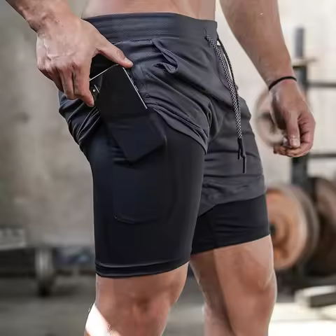 Running Shorts Men Gym Sports Shorts 2 In 1 Quick Dry Workout Training Gym Fitness Jogging Short Pan