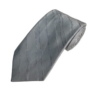 CHANEL 藍灰色斜條紋領帶 領結 絲綢（中古）