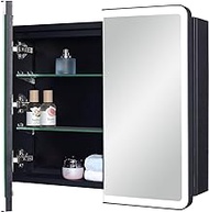 IDYLLOR LED Bathroom Medicine Cabinet with Round Corner Framed Mirror Door 22 x 20 inch, Recessed or Surface Mount, with Adjustable Glass Shelves Shelves
