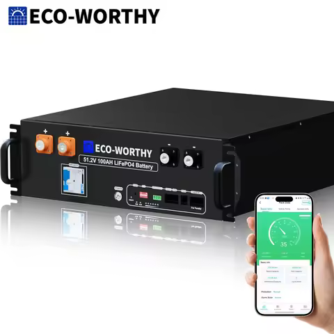 ECO-WORTHY 48V 100Ah LiFePO4 Lithium Battery w/Bluetooth | UL1973 & UL9540A & CEC Listed | 5120Wh Se
