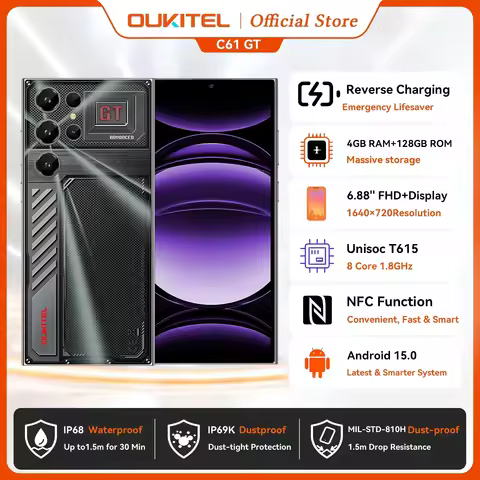 2026 NEW OUKITEL C61 GT 6.88" HD+ Smartphone, 16GB(4+12)+128GB, Android 15 Cell Phone for Samsung, 9