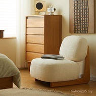 Silent Style Lazy Sofa Chair Solid Wood Lamb Fleece Living Room Single Back Chair Bedroom Floor Desi