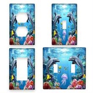 1pc 1-Gang/2-Gang Underwater Dolphin Design Light Switch Plate Cover, Wall Decor Panel For Kitchen, 
