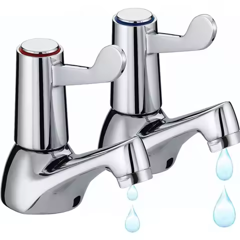 2pcs Bathroom Basin Taps 1/2" BSP Chrome Plated Brass Sink Taps with 4" Turn Lever Handles for Smoot