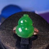 【福祿】正陽綠翡翠葫蘆戒指 18K金鑽石鑲嵌 | 天然A貨翡翠 | 送