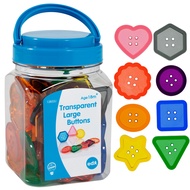 Edx Education Transparent Large Buttons - Mini Jar Set of 60 - Light Box Accessory - Sensory and Fin