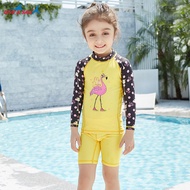 Girls Two Piece Quick-dry Diving Suit UPF 50+ UV Long Sleeve Swimwear Kids Shirts+Shorts Beach Surfing Bathing Suit RashGuard