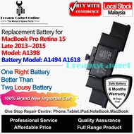 Replacement Notebook Battery A1494 A1618 for McBook Pro Retina 15 Late 2013~2015 A1398 8755mAh free 