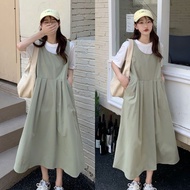 Suit Women College Sweet Strap Dress Korean Loose Slim Lace-up +solid Color T-shirt