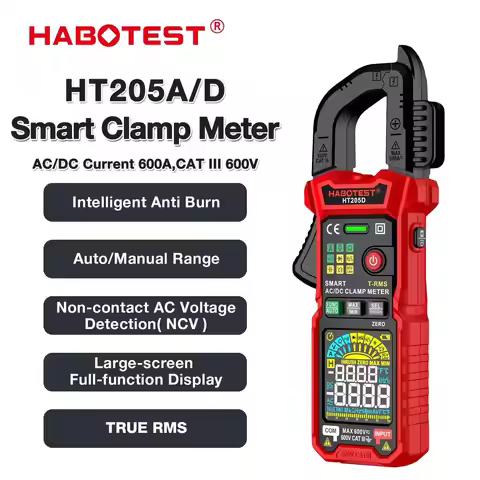 HABOTEST HT205A/HT205D Clamp Meter Auto Range True RMS NCV DC AC Voltage Inrush Current Temperature 