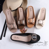 JS Fashion Lady Slip On Jelly Shoe Slides Slipper Kasut Perempuan Selipar Bertumit 女神新款半包中跟凉鞋