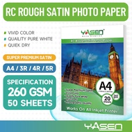 Yasen RC Rough Satin Photo Paper 260gsm A4/5R/4R/3R Photography and Printing Resin Coated Paper
