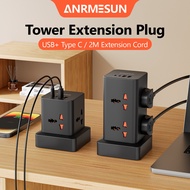 ANRMESUN Tower Socket Extension Universal Adapter Plug Socket with USB , 20W Type C Power Strip Exte