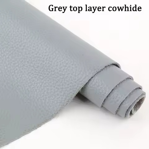 Light gray top layer cowhide leather sofa headboard car seat lychee patterned soft cowhide 1.5mm han