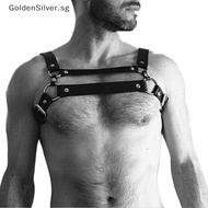 GoldenSilver Men's Faux Leather Chest Harness Buckles Bondage Clubwear Costume Black SG