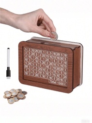 2pcs/Set 1pc Marker Pen And 1pc 1000 Euro Numbered Wooden Piggy Bank, Default 1000€, Light Brown Sha