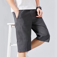 Korean Style Men Elastic Waist Shorts Breathable Three Quarter Pants Men 3/4 Pants with Back Pocket 