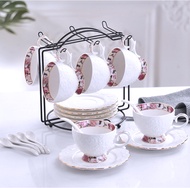 Locaupin Ceramic Porcelain Drinkware Drinking Serving Set Tea Cup Coffee Cup Mug With Saucer Spoon C