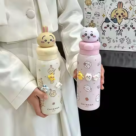 Insulated Mug With Straw Chiikawa Usagi Hachiware Cute Kawaii Cartoon Stainless Steel For Girls High