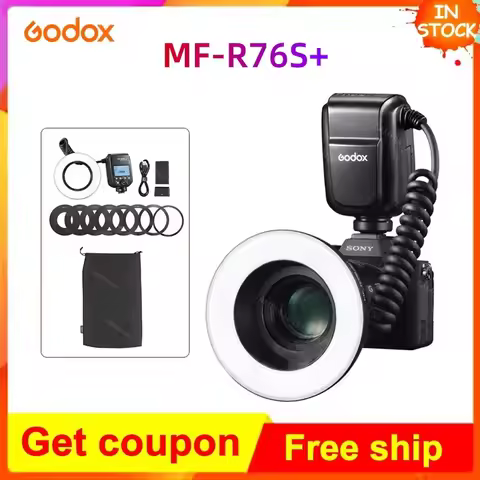 Godox MF-R76S+ LED Ring Light Speedlite Flash Light TTL 2.4G Dental Macro Ring Flash for Sony/Canon/
