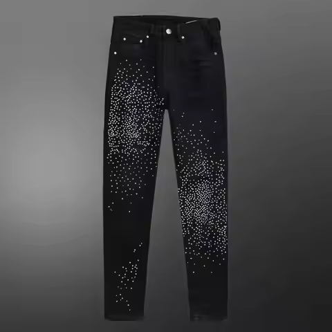 European Style Black Hot Drilling Jeans Male Masculina Jeans For Men Streetwear Hip Hop Style Elasti