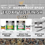 MICI Paint EPOXY FLAKES FLOOR (Colour 1L+1L+1KG Set) Clear Coat Primer 1L set Anti Slip / Toilet Tandas / Heavy Duty/DIY