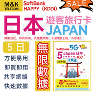 開心電訊 - 【日本】5日無限數據+5G網絡高速不限速丨數據卡 上網咭 sim卡丨網絡共享 即買即用 方便快捷 支援雙網絡