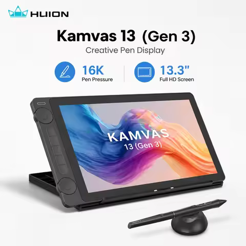 Huion Kamvas 13 (Gen 3) Portable Pen Display, 13.3" FHD Anti‑Sparkle Canvas Glass, 16384 Pressure Le