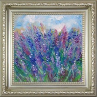 Small oil painting Lavender flower field home wall shelf decoration