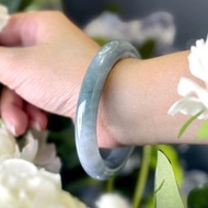 嵐煙 | 細糯起膠灰藍綠圓骨鐲 / 手圍18-18.5 | 天然A貨翡翠手鐲