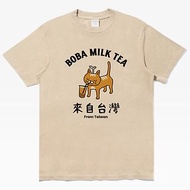 BOBA MILK TEA 中性短袖T恤 卡其 食物波霸奶茶珍珠禮物貓咪快速