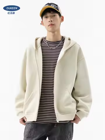 DUKEEN 450G Heavyweight Full-Zip Hoodie for Men Spring and Autumn Drop Shoulder Streetwear Sweatshir
