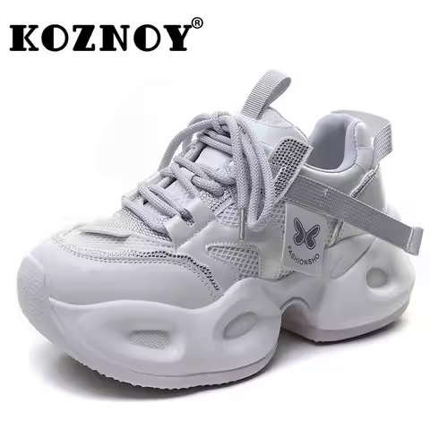 Koznoy 6cm Air Mesh Natural Cow Genuine Leather Native Flats Shoes Women Natural Soft Soled Loafer E