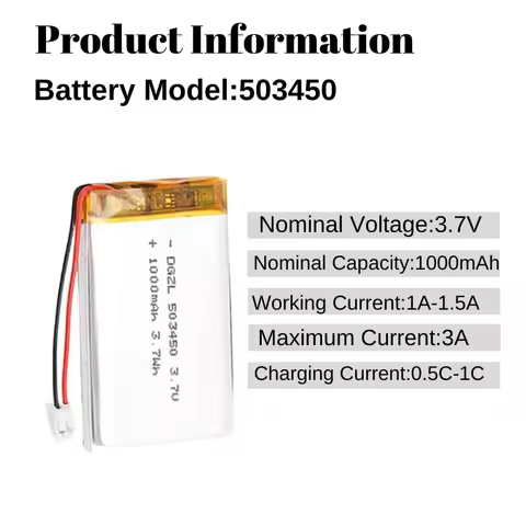3.7V 1000mAh 503450 Polymer LiPo Rechargeable Battery for PS4 Gold Bluetooth Headset MP5 PSP Control