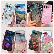 Soft Casing For Google Pixel 9a Case GXQ96 GTF7P G3Y12 Fashion Marble Flower Soft Black Silicone Cov