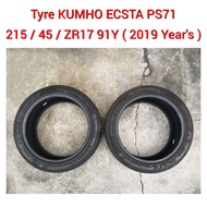 KUMHO ECSTA PS71 Tyre 215 / 45 / ZR17 - 91Y ( 2019 Year's )  / Tayar 17 Inch Inci / Tire 17"