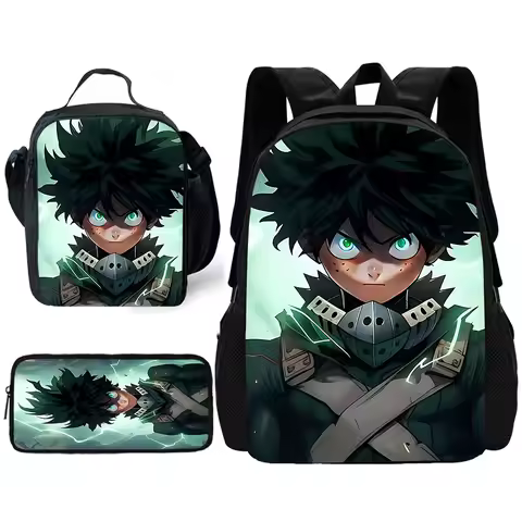 Child School Anime My h-Hero AcademiaS Backpack with Lunch Bags ,Pencil Bags ,School Bags for Boys G